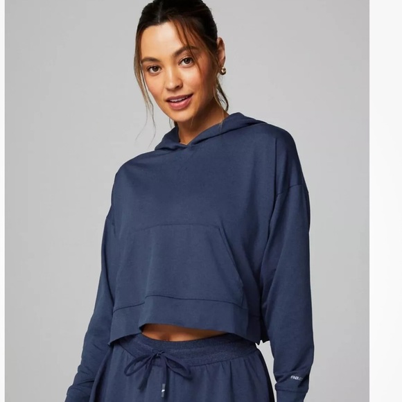 Fabletics Tops - Fabletics Cloud Jersey Cropped Hoodie - Deep Navy Heather - Size Medium NEW